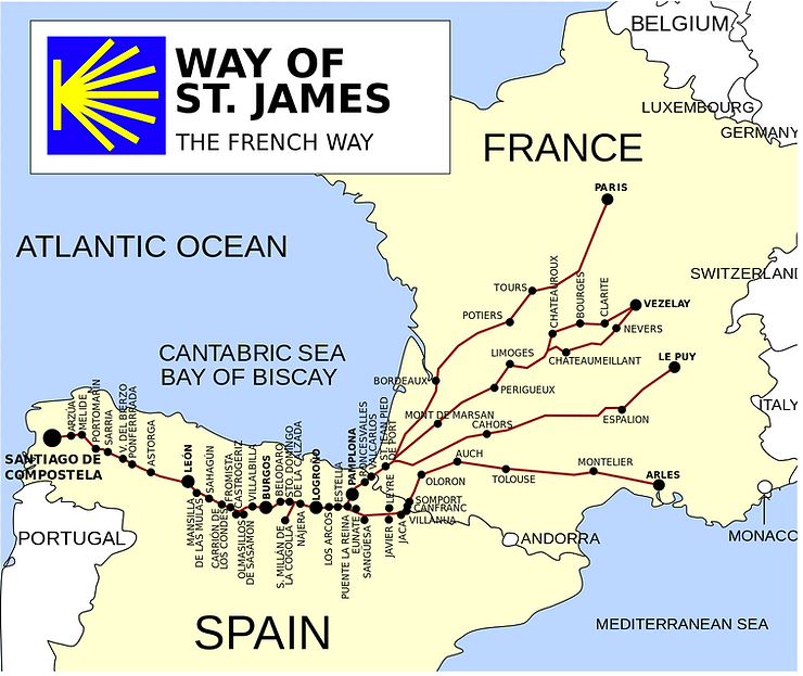 map of the Chemin de Compostelle